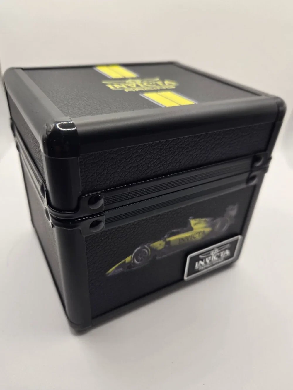Invicta Racing 1-slot Aluminum Watch Box (IPM645) with Keychain and Lanyard.